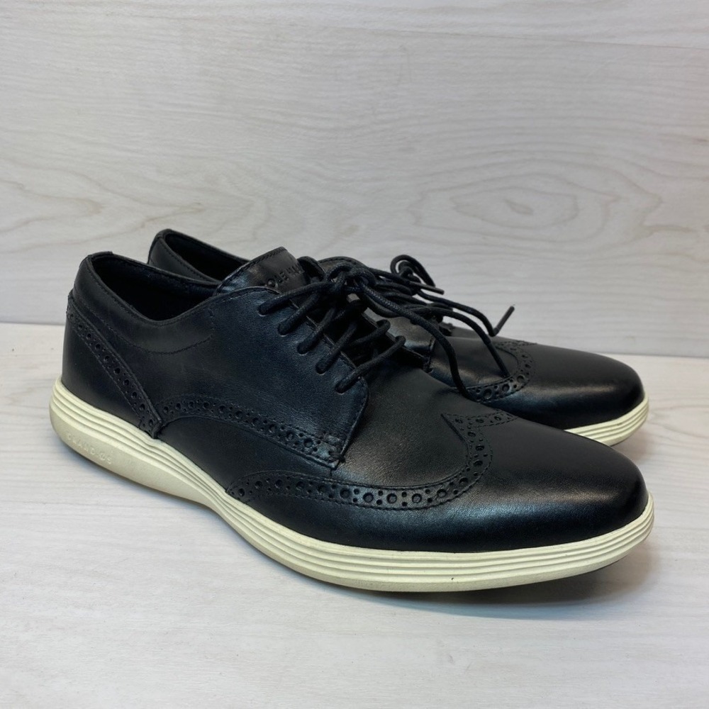 Cole Haan Mens 10 OriginalGrand Wingtip Oxford Black Leather Dress Shoes C29413